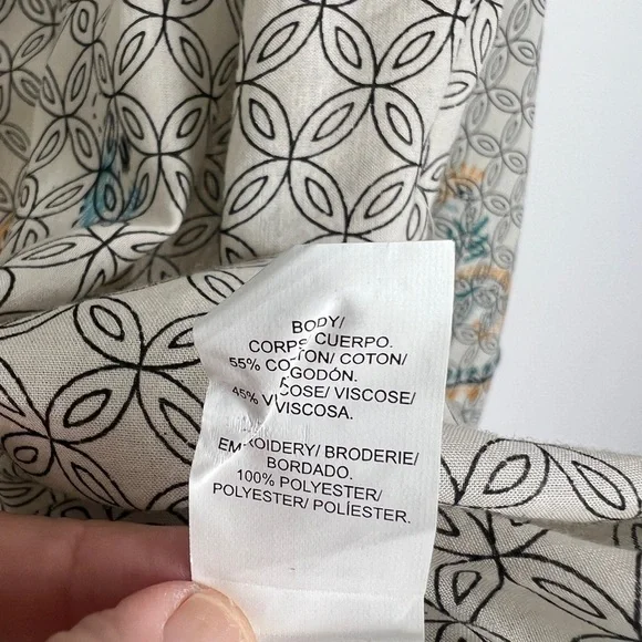 Lucky Brand Large Evelyn Embroidered Peasant Bohemian Tassel Balloon Sleeve Top - Picture 11 of 12